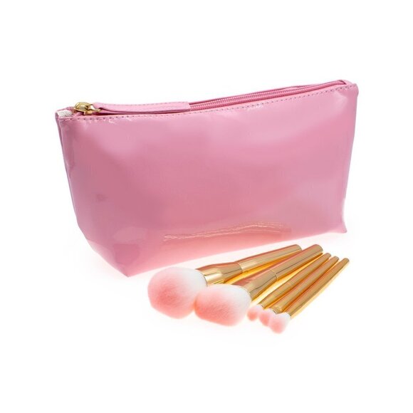 Pink Vinyl bag with gold handle cosmetic brushes - Picture 4 of 8